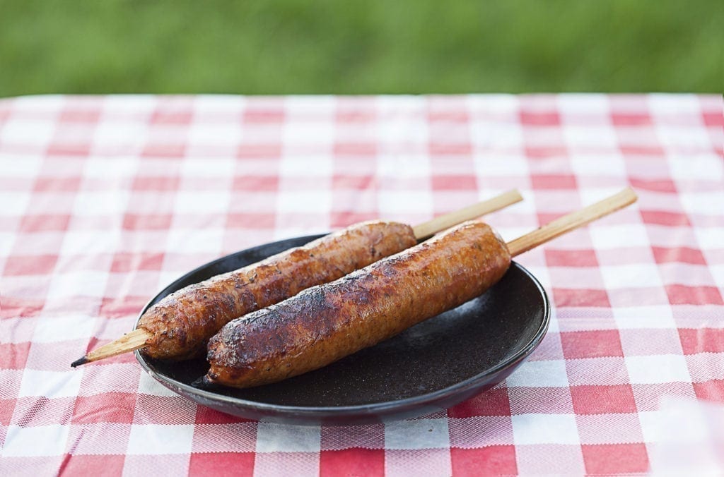 Cedar Skewered Brats