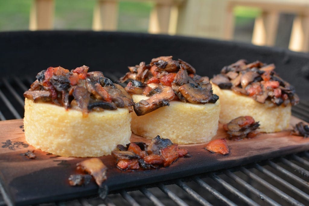 Planked Cheese Grits with Mushrooms